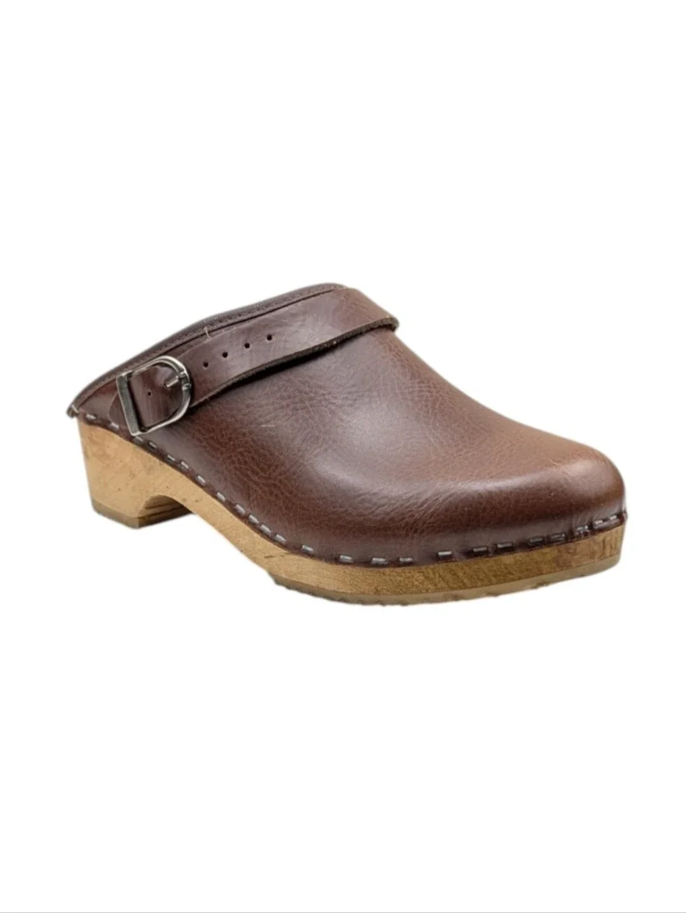 Hanna Andersson Brown Leather Swedish Wooden Clogs EU 38 US 7.5 S4231 - Picture 4 of 11